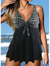 Women's Swimwear Tankini 2 Piece Plus Size Swimsuit Open Back Printing Geometric Black Camisole V Wire Bathing Suits New Vacation Fashion / Modern / Padded Bras